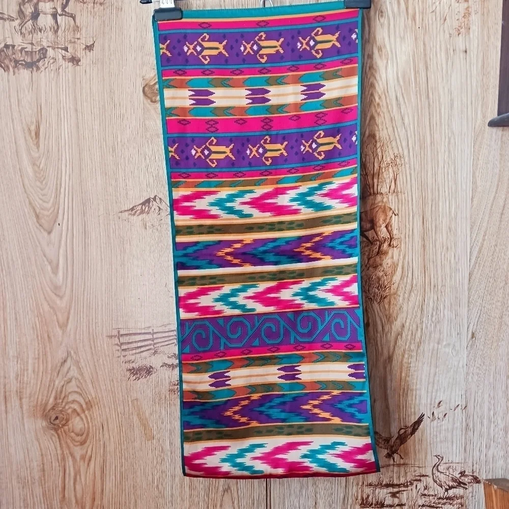 Vintage 90s South Western jewel tone aztec Print Scarf 52